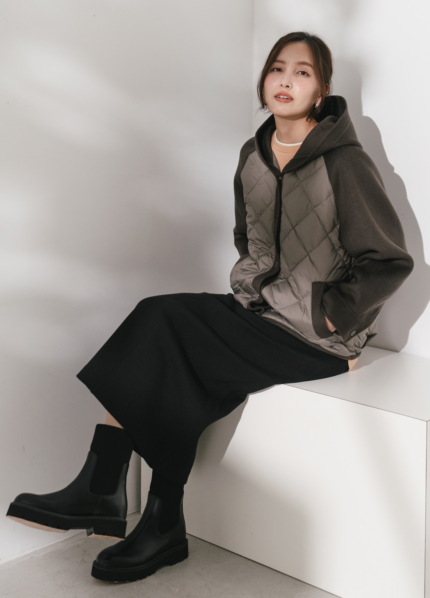 菱格紋拼接羽絨大衣      